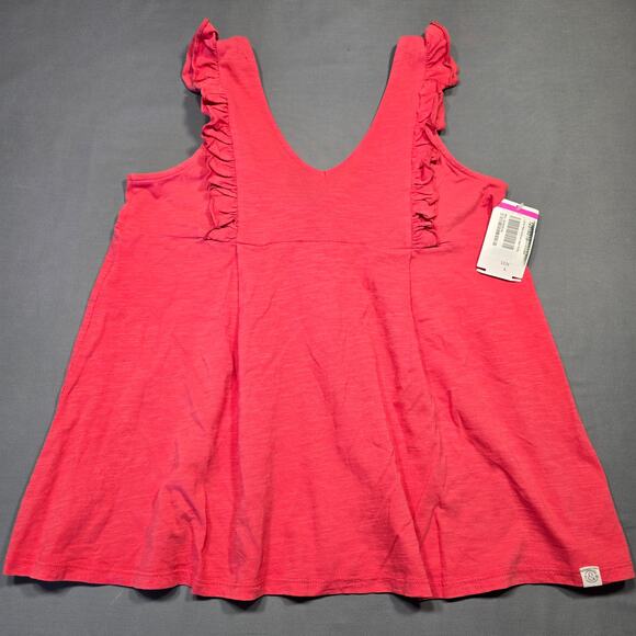 Treasure & Bond Red Shirt Preppy Ruffled V-Neck Sleeveless NEW Girls Size L - Picture 1 of 9